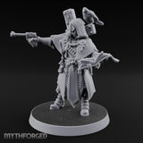 Pistol Aiming Scripture Clutching Human Trench Cleric Miniature for Dungeons and Dragons, Pathfinder or other TTRPGs