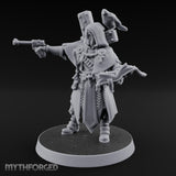 Pistol Aiming Scripture Clutching Human Trench Cleric Miniature for Dungeons and Dragons, Pathfinder or other TTRPGs