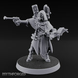 Pistol Aiming Scripture Clutching Human Trench Cleric Miniature for Dungeons and Dragons, Pathfinder or other TTRPGs