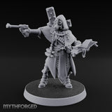 Pistol Aiming Scripture Clutching Human Trench Cleric Miniature for Dungeons and Dragons, Pathfinder or other TTRPGs