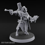 Pistol Aiming Scripture Clutching Human Trench Cleric Miniature for Dungeons and Dragons, Pathfinder or other TTRPGs
