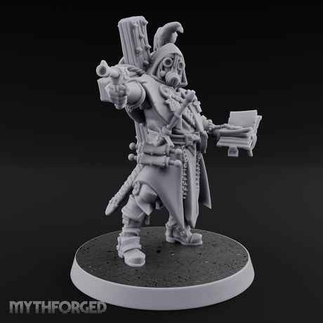 Pistol Aiming Scripture Clutching Human Trench Cleric Miniature for Dungeons and Dragons, Pathfinder or other TTRPGs