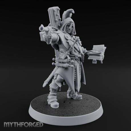 Pistol Aiming Scripture Clutching Human Trench Cleric Miniature for Dungeons and Dragons, Pathfinder or other TTRPGs