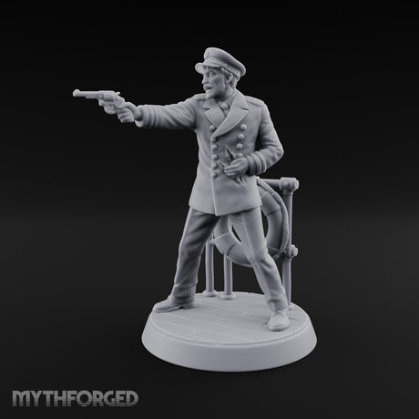 Pistol Levelled Human Captain Miniature for Dungeons and Dragons, Pathfinder or other TTRPGs