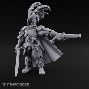 Pistol Levelled Sword Drawn Human Captain Miniature for Dungeons and Dragons, Pathfinder or other TTRPGs