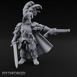 Pistol Levelled Sword Drawn Human Captain Miniature for Dungeons and Dragons, Pathfinder or other TTRPGs