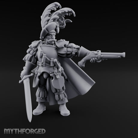 Pistol Levelled Sword Drawn Human Captain Miniature for Dungeons and Dragons, Pathfinder or other TTRPGs