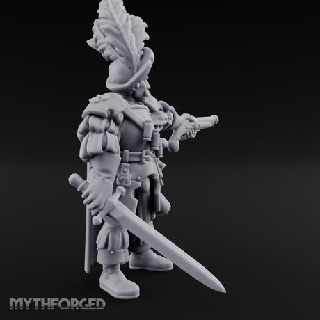 Pistol Levelled Sword Drawn Human Captain Miniature for Dungeons and Dragons, Pathfinder or other TTRPGs