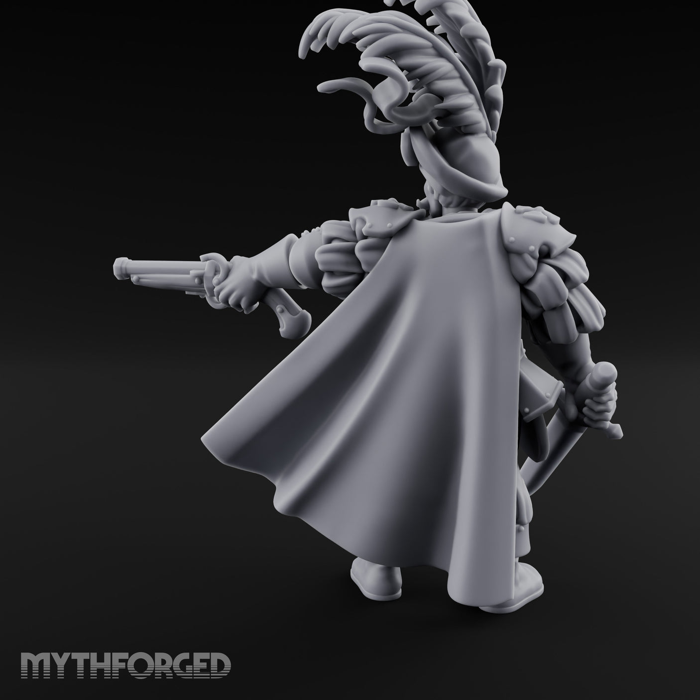 Pistol Levelled Sword Drawn Human Captain Miniature for Dungeons and Dragons, Pathfinder or other TTRPGs