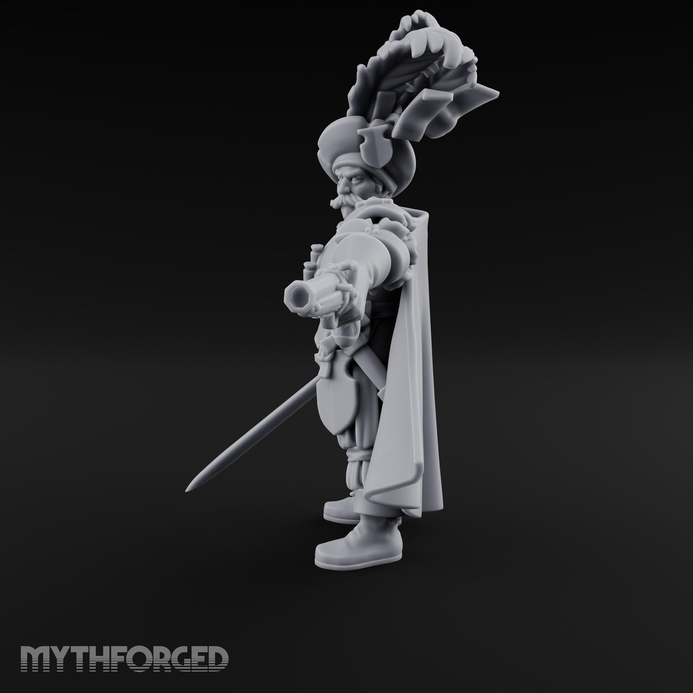 Pistol Levelled Sword Drawn Human Captain Miniature for Dungeons and Dragons, Pathfinder or other TTRPGs