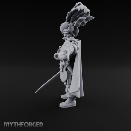 Pistol Levelled Sword Drawn Human Captain Miniature for Dungeons and Dragons, Pathfinder or other TTRPGs