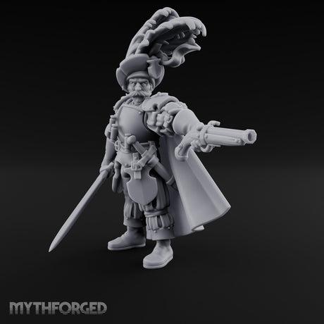Pistol Levelled Sword Drawn Human Captain Miniature for Dungeons and Dragons, Pathfinder or other TTRPGs