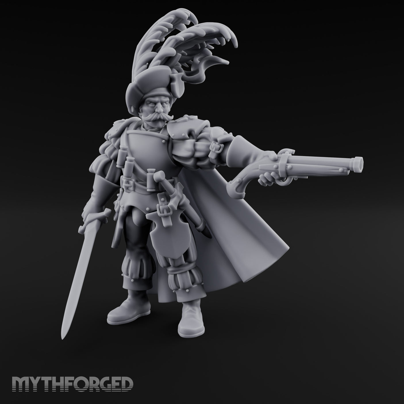 Pistol Levelled Sword Drawn Human Captain Miniature for Dungeons and Dragons, Pathfinder or other TTRPGs