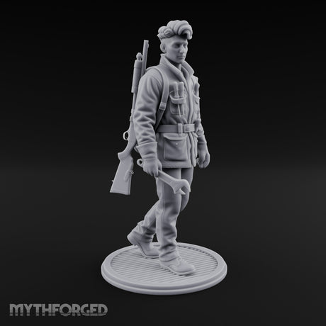 Pistol Palming Human Resistance Fighter Miniature for Dungeons and Dragons, Pathfinder or other TTRPGs