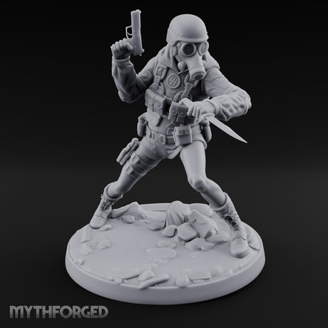 Pistol Raised Knife Ready Human Survivor Miniature for Dungeons and Dragons, Pathfinder or other TTRPGs