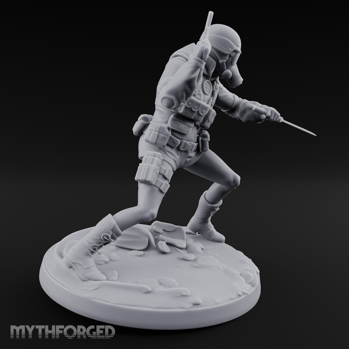 Pistol Raised Knife Ready Human Survivor Miniature for Dungeons and Dragons, Pathfinder or other TTRPGs