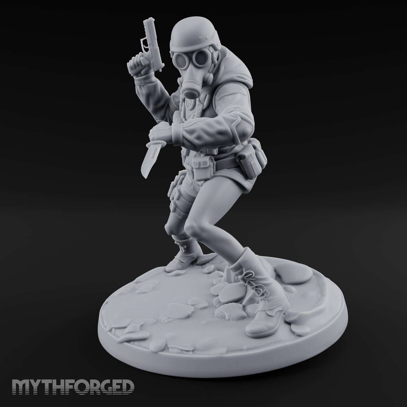 Pistol Raised Knife Ready Human Survivor Miniature for Dungeons and Dragons, Pathfinder or other TTRPGs