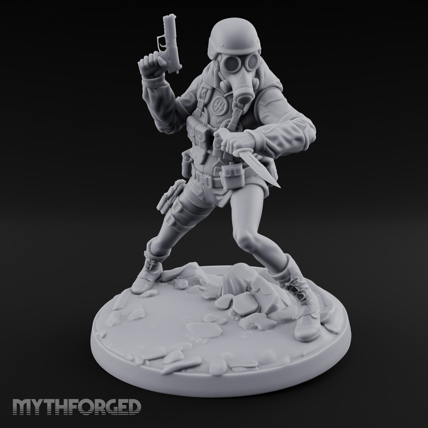 Pistol Raised Knife Ready Human Survivor Miniature for Dungeons and Dragons, Pathfinder or other TTRPGs