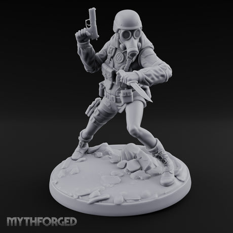 Pistol Raised Knife Ready Human Survivor Miniature for Dungeons and Dragons, Pathfinder or other TTRPGs