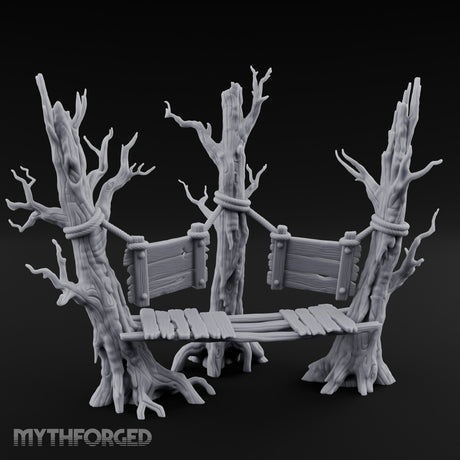 Plank-Bridged Rope-Lashed Dead Tree Bench Set Miniature for Dungeons and Dragons, Pathfinder or other TTRPGs
