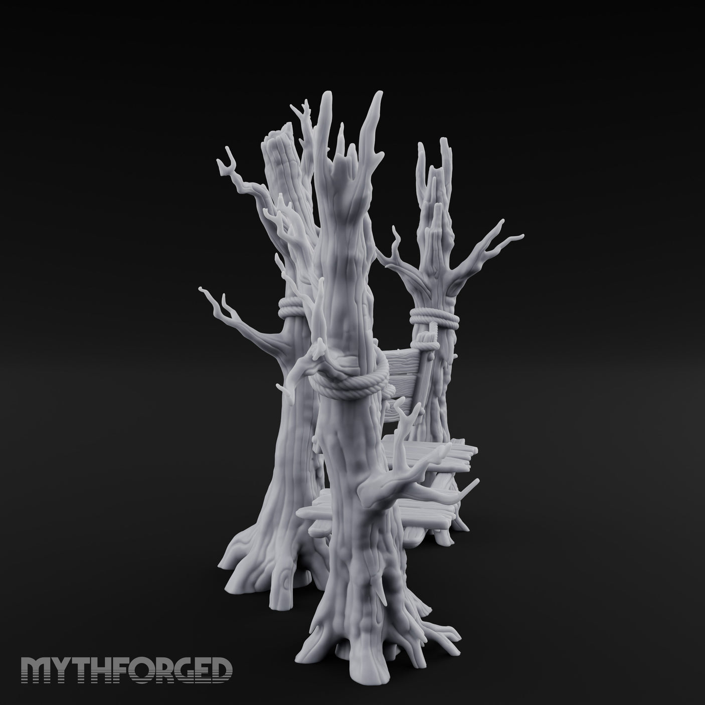 Plank-Bridged Rope-Lashed Dead Tree Bench Set Miniature for Dungeons and Dragons, Pathfinder or other TTRPGs