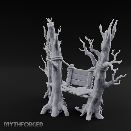 Plank-Bridged Rope-Lashed Dead Tree Bench Set Miniature for Dungeons and Dragons, Pathfinder or other TTRPGs