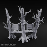 Plank-Bridged Rope-Lashed Dead Tree Bench Set Miniature for Dungeons and Dragons, Pathfinder or other TTRPGs