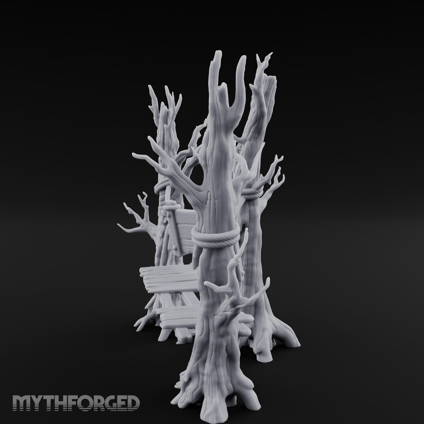 Plank-Bridged Rope-Lashed Dead Tree Bench Set Miniature for Dungeons and Dragons, Pathfinder or other TTRPGs