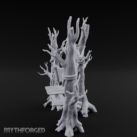 Plank-Bridged Rope-Lashed Dead Tree Bench Set Miniature for Dungeons and Dragons, Pathfinder or other TTRPGs