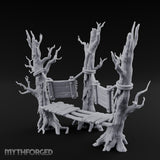 Plank-Bridged Rope-Lashed Dead Tree Bench Set Miniature for Dungeons and Dragons, Pathfinder or other TTRPGs