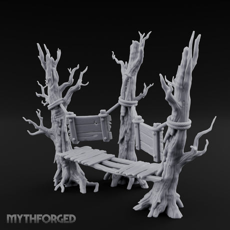 Plank-Bridged Rope-Lashed Dead Tree Bench Set Miniature for Dungeons and Dragons, Pathfinder or other TTRPGs