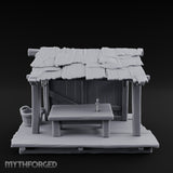 Plank-Floored Bucket-Hung Fishmonger Canopy Stall Miniature for Dungeons and Dragons, Pathfinder or other TTRPGs
