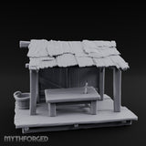 Plank-Floored Bucket-Hung Fishmonger Canopy Stall Miniature for Dungeons and Dragons, Pathfinder or other TTRPGs