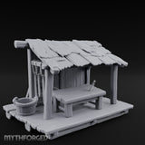 Plank-Floored Bucket-Hung Fishmonger Canopy Stall Miniature for Dungeons and Dragons, Pathfinder or other TTRPGs