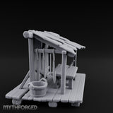 Plank-Floored Bucket-Hung Fishmonger Canopy Stall Miniature for Dungeons and Dragons, Pathfinder or other TTRPGs