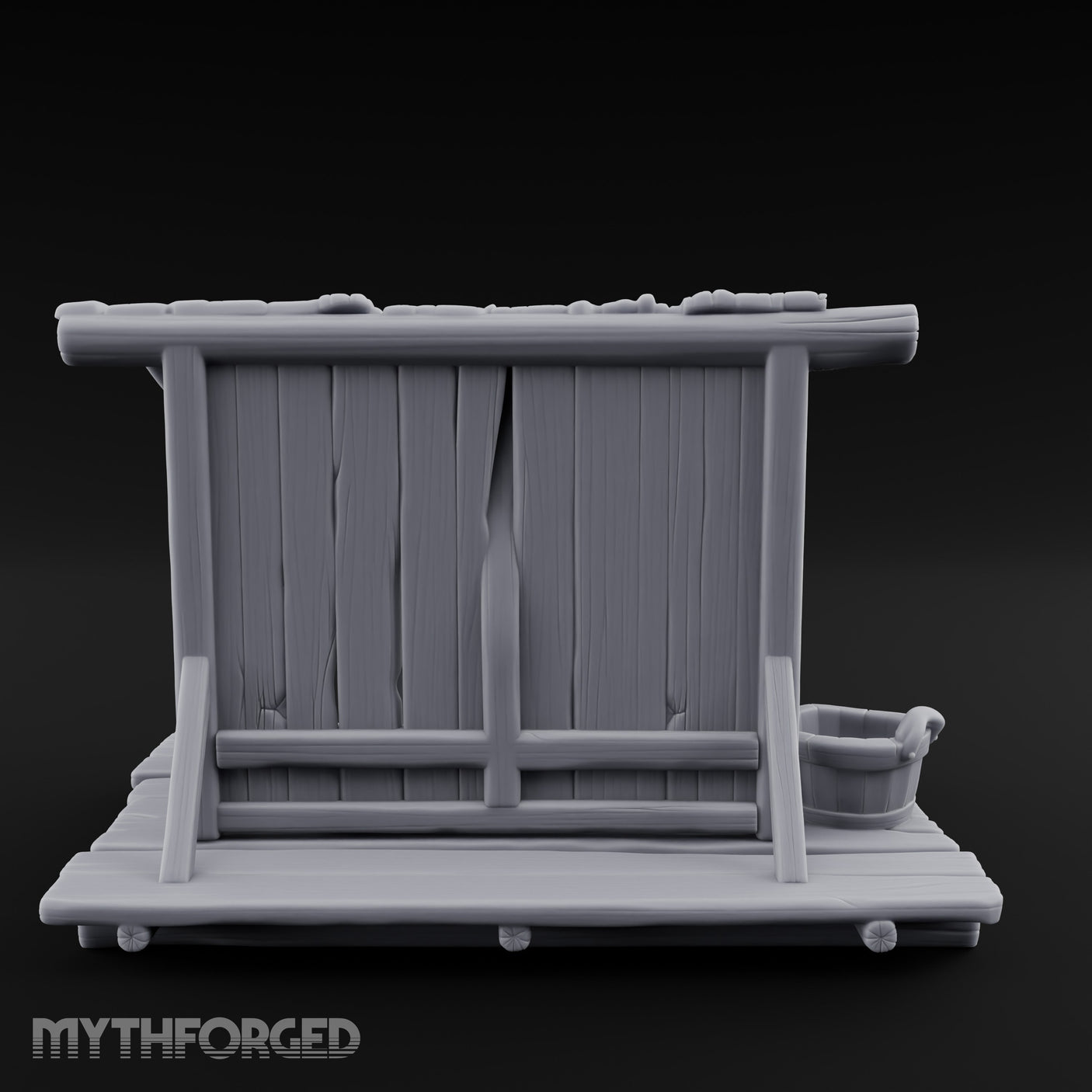 Plank-Floored Bucket-Hung Fishmonger Canopy Stall Miniature for Dungeons and Dragons, Pathfinder or other TTRPGs