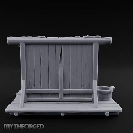 Plank-Floored Bucket-Hung Fishmonger Canopy Stall Miniature for Dungeons and Dragons, Pathfinder or other TTRPGs