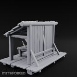 Plank-Floored Bucket-Hung Fishmonger Canopy Stall Miniature for Dungeons and Dragons, Pathfinder or other TTRPGs