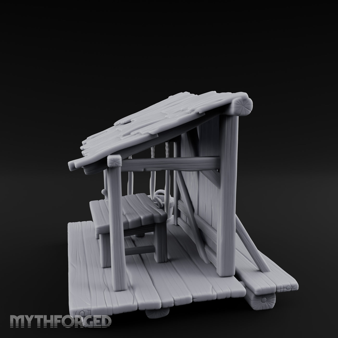 Plank-Floored Bucket-Hung Fishmonger Canopy Stall Miniature for Dungeons and Dragons, Pathfinder or other TTRPGs