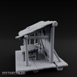 Plank-Floored Bucket-Hung Fishmonger Canopy Stall Miniature for Dungeons and Dragons, Pathfinder or other TTRPGs