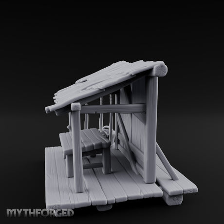 Plank-Floored Bucket-Hung Fishmonger Canopy Stall Miniature for Dungeons and Dragons, Pathfinder or other TTRPGs
