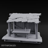 Plank-Floored Bucket-Hung Fishmonger Canopy Stall Miniature for Dungeons and Dragons, Pathfinder or other TTRPGs