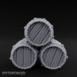 Plank-Grained Hoop-Rimmed Stacked Barrel Trio Miniature for Dungeons and Dragons, Pathfinder or other TTRPGs