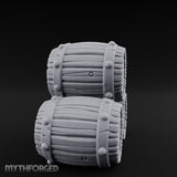 Plank-Grained Hoop-Rimmed Stacked Barrel Trio Miniature for Dungeons and Dragons, Pathfinder or other TTRPGs