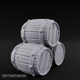 Plank-Grained Hoop-Rimmed Stacked Barrel Trio Miniature for Dungeons and Dragons, Pathfinder or other TTRPGs