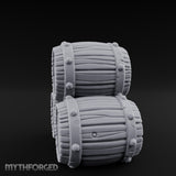 Plank-Grained Hoop-Rimmed Stacked Barrel Trio Miniature for Dungeons and Dragons, Pathfinder or other TTRPGs