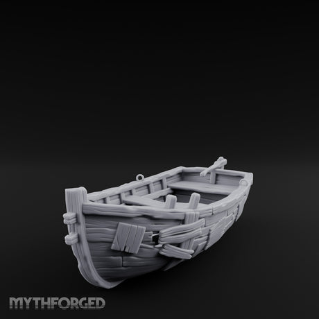 Plank-Patched Rope-Lashed River Ferry Skiff Miniature for Dungeons and Dragons, Pathfinder or other TTRPGs