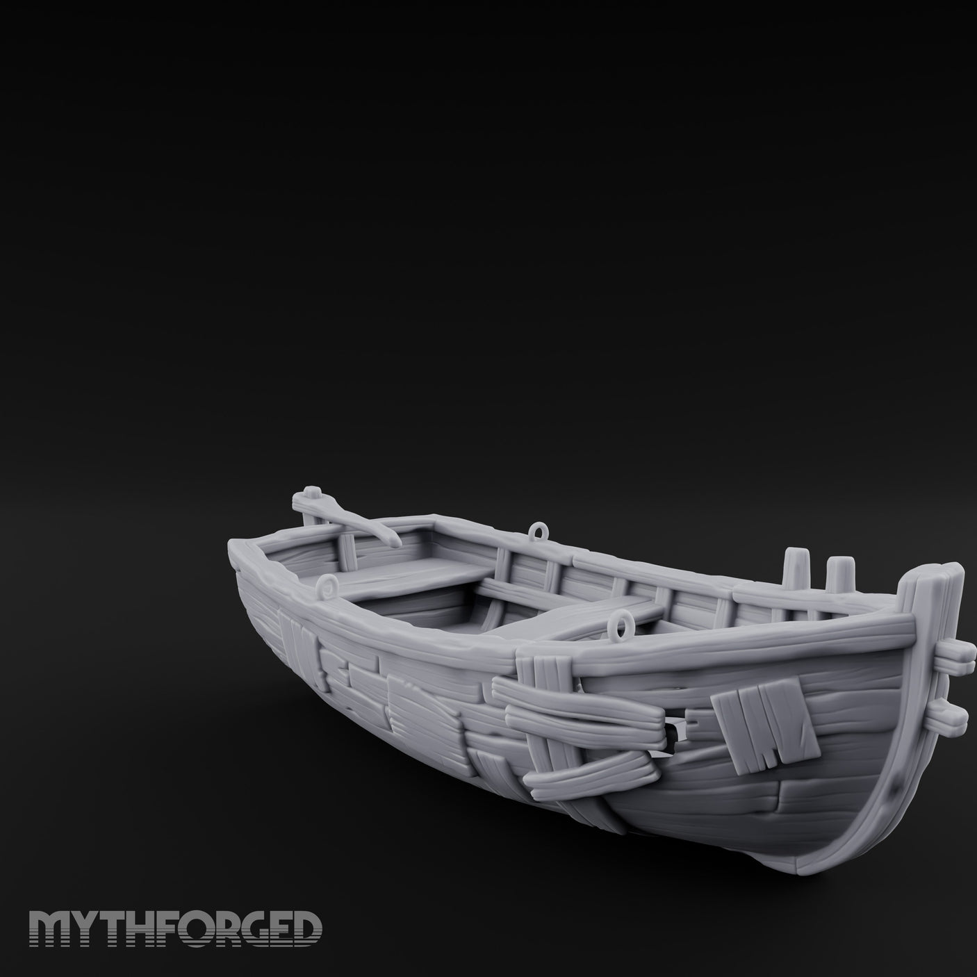 Plank-Patched Rope-Lashed River Ferry Skiff Miniature for Dungeons and Dragons, Pathfinder or other TTRPGs