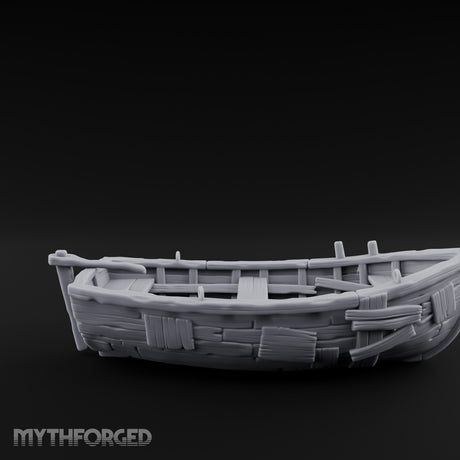 Plank-Patched Rope-Lashed River Ferry Skiff Miniature for Dungeons and Dragons, Pathfinder or other TTRPGs