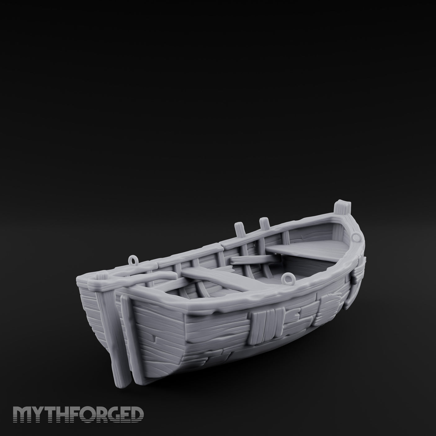 Plank-Patched Rope-Lashed River Ferry Skiff Miniature for Dungeons and Dragons, Pathfinder or other TTRPGs